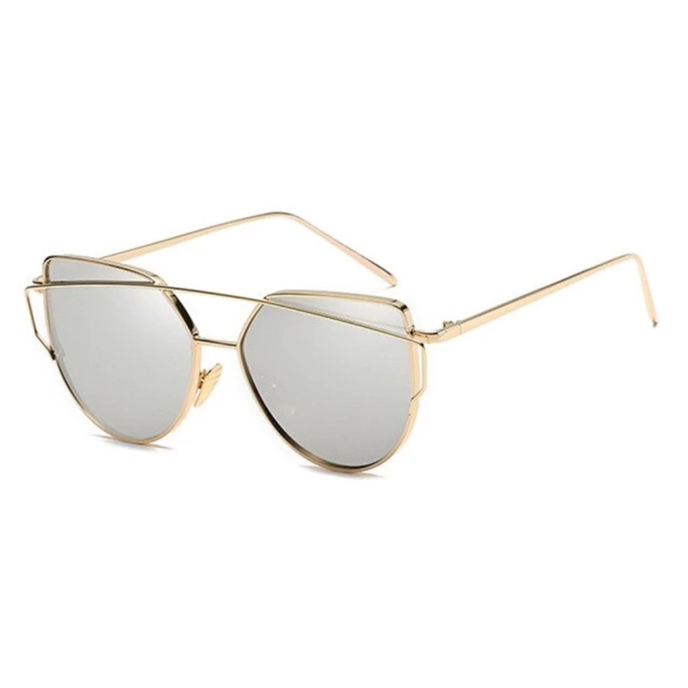 Mirrored Silver Lens Gold Cat Eye Aviator Sunnies - Picture 2 of 3